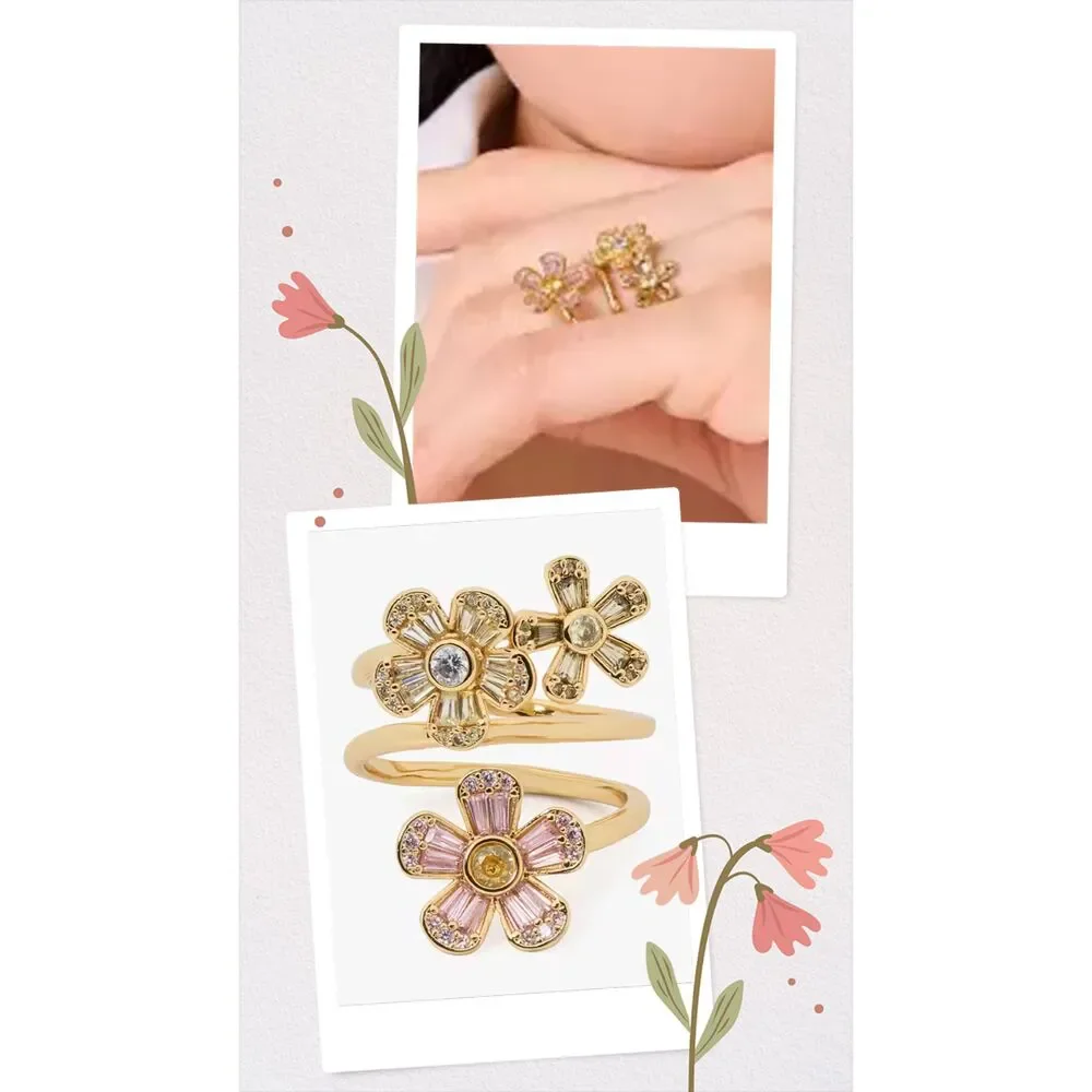 KATE SPADE NY Multicolored Gold Tone Fleurette Wrap Ring